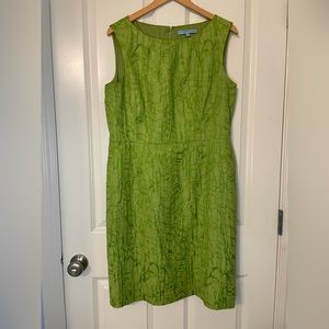 ANTONIO MELANI Abstract Jacquard Woven Sheath Dress Chartreuse Green Lime sz14